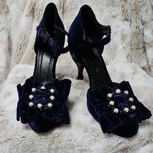 Elegant Navy Velvet Women's Heels